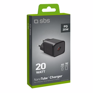 SBS TETRGAN1C20K 20W GaN USB-C sieninis įkroviklis su Power Delivery - juodas