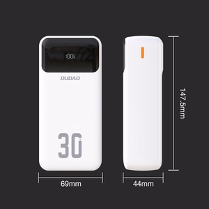 Dudao K15Max 30000mAh PD 22,5W išorinė baterija su USB-C ir Lightning laidais - balta