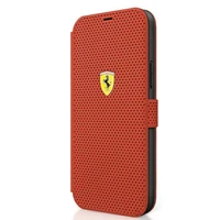 Ferrari FESPEFLBKP12SRE iPhone 12 mini 5.4" raudonas knygos tipo dėklas On Track perforuotas