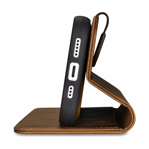 iCarer Aliejaus Vaško Piniginės Dėklas 2in1 Dangtelis iPhone 14 Pro Anti-RFID Odinis Atverčiamas Dėklas Rudas (WMI14220722-TN)