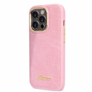 Guess Croco Collection dėklas telefonui iPhone 14 Pro - rožinė