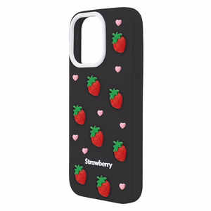 Braškių dėklas, skirtas iPhone 16 Pro 6,3", juodas