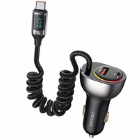 USAMS automobilinis įkroviklis C37 1xUSB+1xUSB-C 60W + laidas USB-C 30W PD+QC Fast Charge juodas CC192CC01 (US-CC192)