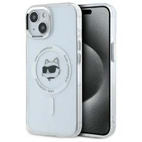 Karl Lagerfeld IML Metalinė Choupette galva MagSafe dėklas iPhone 15 Plus - baltas