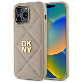 DKNY Quilted Stack Logo dėklas telefonui iPhone 14 Pro Max - smėlio spalvos