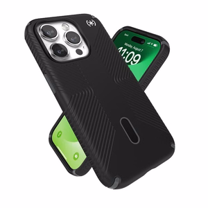 Speck Presidio2 Grip ClickLock MagSafe dėklas, skirtas iPhone 15 Pro, juodos ir skalūno pilkos spalvų