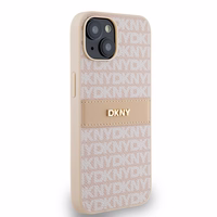 DKNY odinis mono juostelės ir metalinis logotipas dėklas iPhone 15/14/13 - rožinis