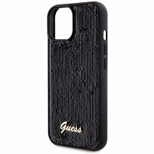 Guess Sequin Script Metal dėklas telefonui iPhone 14 / 15 / 13 - juodas