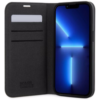 Karl Lagerfeld KLBKP14LSAKLHPK iPhone 14 Pro 6.1" knygos tipo dėklas juodas Saffiano Monogram