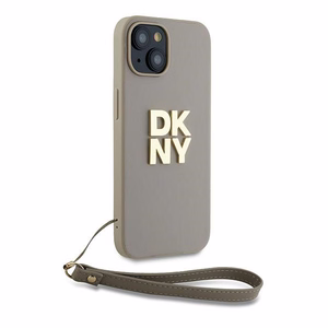 DKNY Dėklas telefonui su dirželiu ir logotipu iPhone 15 / 14 / 13 - smėlio spalvos