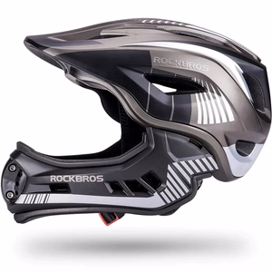 Rockbros TT-32SBTG-S vaikiškas dviratininko šalmas su nuimama smakro apsauga, dydis S - pilkas
