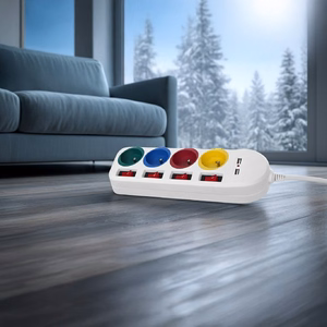 Maclean power strip, extender 4 sockets + 2xUSB, with switches, 250VAC/10A, 2.1A 5V, 1.5m, white, MCE229 W