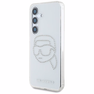 Karl Lagerfeld dėklas telefonui su kalnų krištolais Karl Head logotipu Samsung Galaxy S25 skaidrus