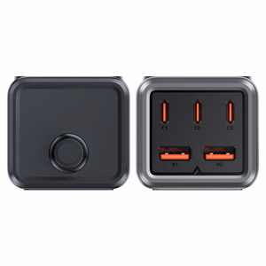Acefast Z2 GaN 75W PD stalinio tipo įkroviklis 3x USB-C 2x USB-A - juodas ir pilkas