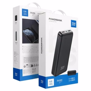 Išorinė baterija POWER BANK Blue Star (W2015) 20000mAh (2xUSB; 1xType-C) juoda