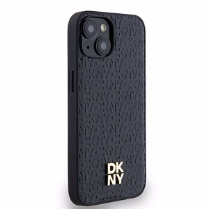 DKNY Odinis monogramos raštas su metaliniu logotipu magnetinis dėklas telefonui iPhone 15/14/13 - juodas