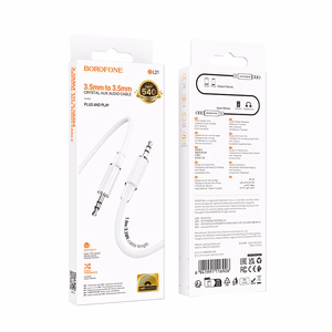 Borofone Kabelis AUX BL21 Lemon - 3,5 mm audio kištukas į 3,5 mm audio kištuką - 1 metro ilgio baltas kabelis