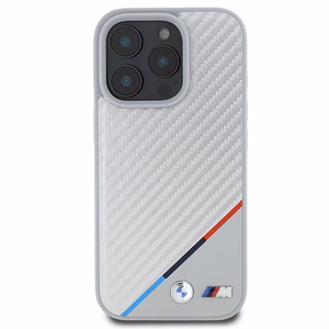BMW M anglies trispalvė linija Magnetinis dėklas iPhone 16 Pro - pilkas