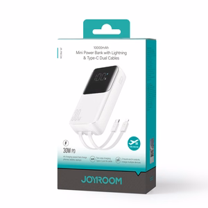 Mini išorinė baterija Joyroom JR-PBC06 30W 10000mAh su integruotais laidais (balta)