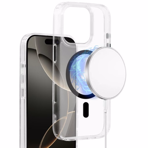 Blizgus magnetinis skaidrus dėklas telefonui Iphone 16 Pro juodas