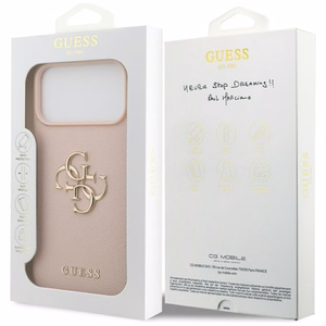 Guess Grūdėtas Didelis 4G ir Klasikinis Logotipas dėklas telefonui iPhone 17 Pro Max - rožinis