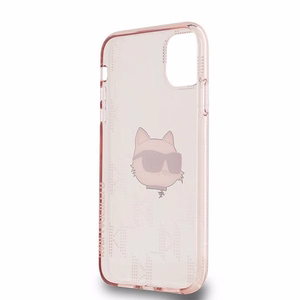 Karl Lagerfeld IML Choupette galvos ir monogramos dėklas iPhone 11 / Xr - rožinė