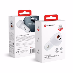Įkroviklis automobilinis Forcell (CC50-1A1C) (1xUSB-C; 1xUSB; 5A 38W) baltas