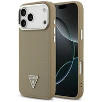 Guess Grained Triangle Logo Magnetinis dėklas telefonui iPhone 17 Pro Max rudas