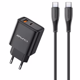 Įkroviklis Awei PD81C-EU 22.5W USB-A/USB-C + USB-C to USB-C cable 1.0m juodas