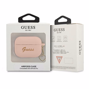Guess GUAPLSCHSP AirPods Pro dėklas rožinis silikoninis Charm Heart kolekcija