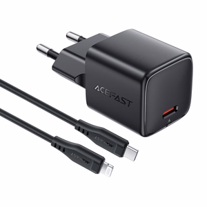 Acefast A118 30W GaN USB-C tinklo įkroviklis su 1.2m USB-C į Lightning laidu - juodas