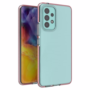 Spring dėklas telefonui gelinis TPU dėklas su spalvotu rėmeliu Samsung Galaxy A73 šviesiai rožinė