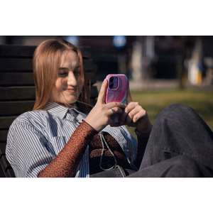 FORCELL F-PROTECT Mirage karinio standarto dėklas, suderinamas su MagSafe, skirtas IPHONE 16 PRO MAX, rožinis marmuras