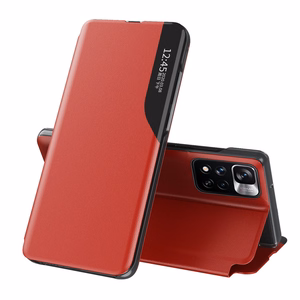 Dėklas telefonui Xiaomi Redmi Note 11 Pro+ 5G (China) / 11 Pro 5G (China) / Mi11i HyperCharge / Poco X4 NFC 5G iš ekologiškos odos, elegantiškas su užverčiamu dangteliu ir stovu - raudonas