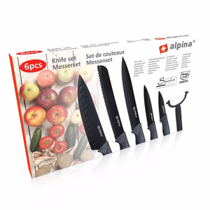 Alpina INOX nerūdijančiojo plieno peilių rinkinys, 6 vnt., juodas