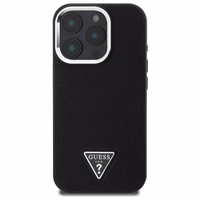 Guess GUHMP16XPGTSPSK iPhone 16 Pro Max 6.3" juodas/juodas kietas dėklas Grained Triangle Magnetinis