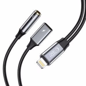 Tech-Protect UltraBoost адаптер Lightning (папа) mini jack 3.5mm (мама) - Lightning (мама) - чёрный