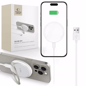 Tech-Protect QI15W-A33 индуктивное зарядное устройство с MagSafe и подставкой, кабель USB-A USB-C - белый