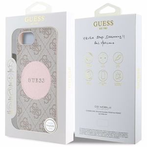 Guess 4G Circle Classic Logo Magnetinis dėklas telefonui iPhone 16e - rožinė