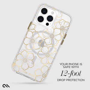 Case-Mate Floral Gems MagSafe dėklas, skirtas iPhone 15 Pro Max, aukso spalvos