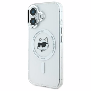 Karl Lagerfeld IML Metal Choupette Head Magnetinis iPhone 16 dėklas - baltas