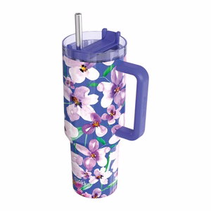 Quokka Stream nerūdijančiojo plieno termo puodelis su šiaudeliu, 1200 ml, Sutemų žiedai