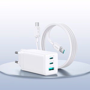 Joyroom JR-TG10 65W GaN 2x USB-C + USB-A sieninis įkroviklis su 100W USB-C - USB-C 1.2m laidu - baltas