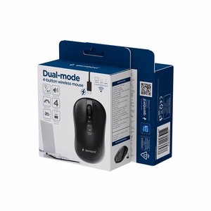Gembird MUSW2-4B-01 Dviejų režimų belaidė pelė (2.4G + BT), 1600 DPI, 4 mygtukai, juoda