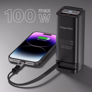Kruger&Matz ličio jonų išorinė baterija su QC ir PD, 20000 mAh, 100 W