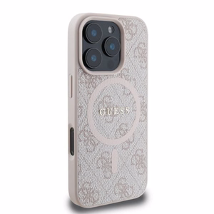 Guess 4G Žiedo klasikinio logotipo MagSafe iPhone 16 Pro dėklas - rožinis