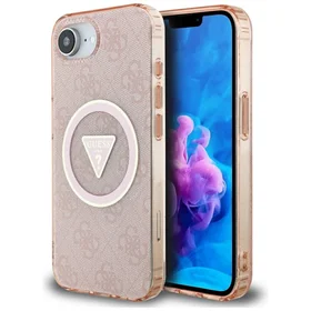 Guess IML Metal Glitter 4G Circle Triangle Magnetinis dėklas telefonui iPhone 16e - rožinis