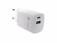 NATEC RIBERA GAN ĮKROVIKLIS 1X USB-A + 1X USB-C 30W BALTAS