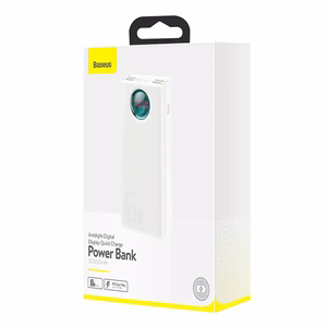 Išorinė baterija Baseus Amblight 30000mAh, 4xUSB, USB-C, 65W (balta)