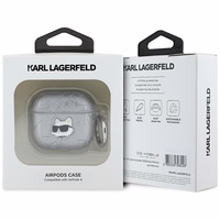 Dėklas ausinėms AirPods 4 Karl Lagerfeld Monogram Choupette Head – sidabrinis